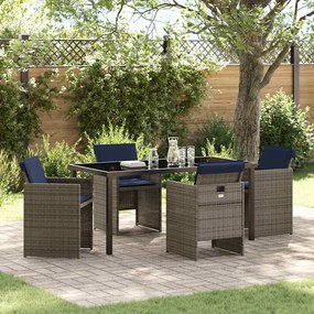 vidaXL Conjunto de Jantar de Jardim de 5 Peças com Almofadas Cinza Rattan Polifibra
