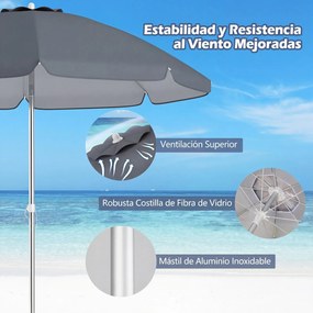 Guarda-sol de praia portátil  178 x 206 cm  com inclinação ajustável e bolsa de transporte para jardim, pátio e exterior Cinzento