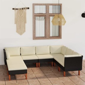 vidaXL 8 pcs conjunto lounge de jardim c/ almofadões vime PE preto
