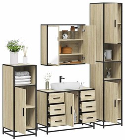 vidaXL 4 pcs conj. móveis casa banho derivados madeira carvalho sonoma