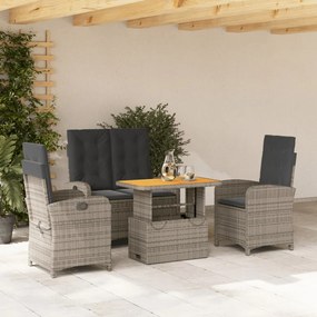 vidaXL 4 pcs conjunto de jantar p/ jardim c/ almofadões vime PE cinza