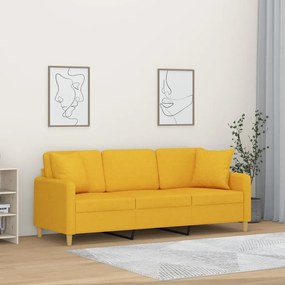 vidaXL Sofá 3 lug. c/ almofadas/almofadões 180 cm tecido amarelo-claro