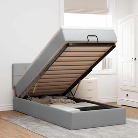 Cama Otomana com colchão &amp; LEDs 90x200 cm tecido cinzento claro