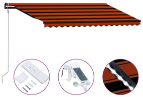 vidaXL Toldo retrátil c/ sensor vento e LED 450x300cm laranja/castanho