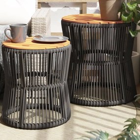 vidaXL Mesas de apoio p/ jardim c/ tampo de madeira 2pcs vime PE cinza