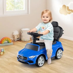 Andador Carro 3 em 1 para criança com barra de empurrar Capota ajustável Pedal e buzina para crianças de 18 a 36 meses Azul Marinho