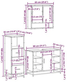 3 pcs conjunto móveis casa de banho derivados de madeira preto