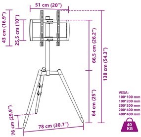 Suporte tripé p/ TV ecrãs de 37-65" Max VESA 400x400 mm 40kg