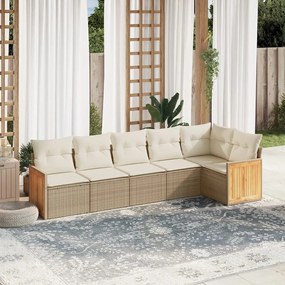 vidaXL 6 pcs conjunto de sofás p/ jardim com almofadões vime PE bege