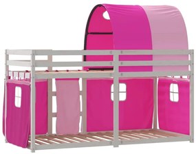 Beliche com cortinas 90x200 cm madeira de pinho maciça rosa