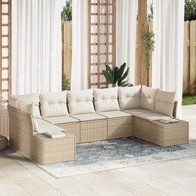 Conjunto de Sofá de Jardim de 7 Peças com Almofadas Bege Rattan Poliés