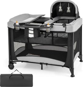Centro de actividades para bebés 5 em 1 portátil com muda de fraldas Colchão amovível 2 rodas 110 x 78 x 84 cm Preto