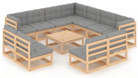 12 pcs conjunto lounge de jardim com almofadões pinho maciço