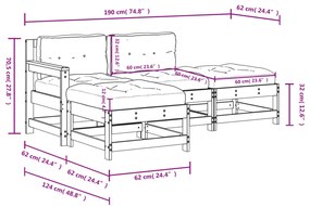 4 pcs conjunto lounge jardim com almofadões madeira maciça