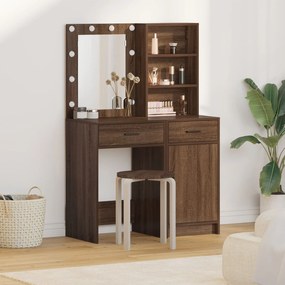 Conjunto de Mesa de Maquiagem 2 Peças com LED Madeira de Carvalho Pret