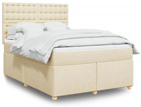 vidaXL Cama com molas/colchão 140x200 cm tecido cor creme