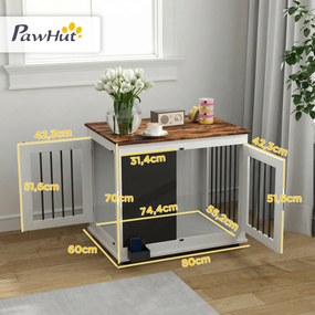 Gaiola para cães de interior  80 x 60 x 70 cm com 2 portas e quadro negro para cães de tamanho médio (até 20 kg) branca