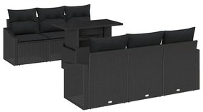 Conjunto de Sofá de Jardim de 7 Peças com Almofadas Preto em Rattan