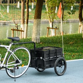 Reboque para bicicleta com caixa de arrumação removível e dobrável de 65 L, refletores de segurança, carga máxima de 40 kg, preto