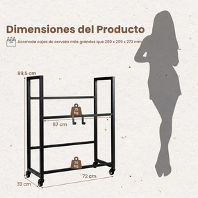 Estante para Caixas de Bebidas, 72,5 x 32 x 89,5 cm, 4 Rodas Giratórias, Preto