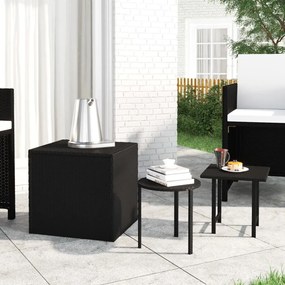 vidaXL Mesas de apoio para jardim 3 pcs vime PE preto