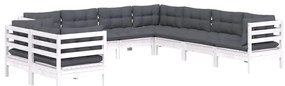 9 pcs conj. lounge de jardim c/ almofadões pinho maciço branco