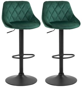 HOMCOM Conjunto 2 Bancos Altos com Encosto e Apoio para Os Pés Bancos da Cozinha Ajustáveis Veludo Base Metal 46x48x83-104 cm Verde | Aosom Portugal