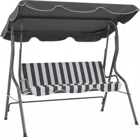 Outsunny Balanço de Jardim 3 Lugares Toldo impermeável Inclinação ajustável Almofadas assento encosto cinza, branco listrado | Aosom Portugal