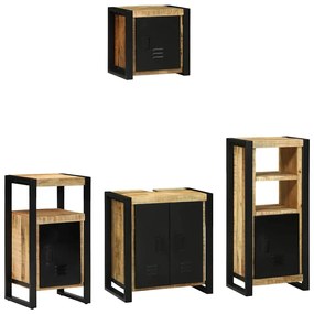Conjunto de Móveis para Banheiro 4 pcs Madeira de manga maciça