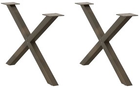 vidaXL Pés para mesa de centro em formato de X, 2 peças, aço natural, 70x (42-43) cm, aço