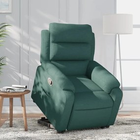 vidaXL Poltrona reclinável elevatória tecido verde-escuro