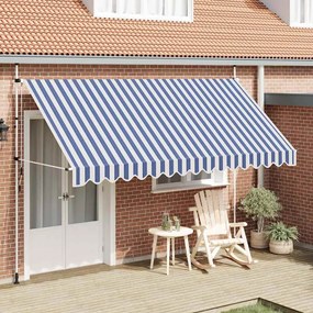 vidaXL Toldo retrátil manual 400 cm riscas azuis e brancas