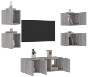 vidaXL 6 pcs móveis parede p/ TV c/ LEDs deriv. madeira cinza sonoma