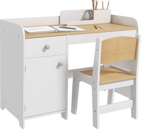 ZONEKIZ Mesa infantil com cadeira, mesa infantil com gaveta, compartimento e tampo amplo, para 3 a 6 anos, 80 x 39 x 59 cm, branco | Aosom Portugal