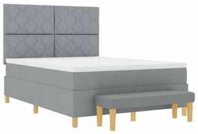 Cama Box com Colchão e Banco Cinza Claro 140x200 cm Tecido
