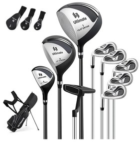 Conjunto de tacos de golfe para homens canhotos com bolsa e suporte #1 Driver #3 Fairway e #4 Híbrido com capas #6 7 8 9 #P Ferros e Putter Preto