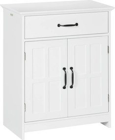 Kleankin Armário de Casa de Banho com 2 Portas Prateleira Ajustável 1 Gavetas 60x30x75 cm Branco | Aosom Portugal