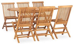 7 pcs conjunto jantar dobrável p/ exterior madeira teca maciça
