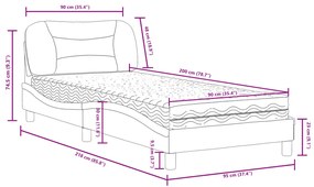 Cama com colchão 90x200 cm tecido cinzento-acastanhado