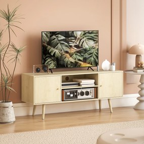 Móvel de TV para televisores 120 x 34 x 50 cm até 55 polegadas, com 2 armários e 2 prateleiras abertas, com efeito de madeira natural