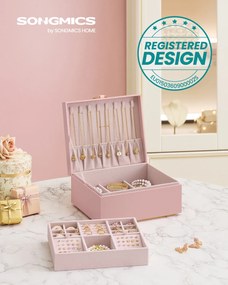 Caixa para joias 20,5 x 24 x 11 cm com pega e tabuleiro flexível rosa pastel