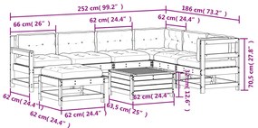 8 pcs conjunto lounge de jardim c/ almofadões pinho maciço