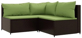 4 pcs conjunto lounge jardim c/ almofadões vime PE castanho