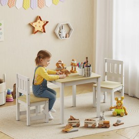 Mesa infantil com cadeira, conjunto composto por uma mesa e duas cadeiras infantis em madeira para desenhar, brincar e estudar, 56 x 52 x 48 cm, natur