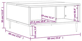 Mesa de centro 60x60x30 cm derivados de madeira cinzento sonoma