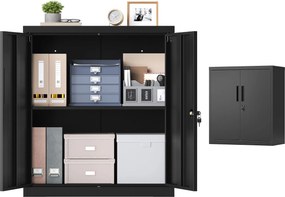 Armário de arquivo escritório com fechadura e 2 portas, 80 x 40 x 90 cm Preto mate