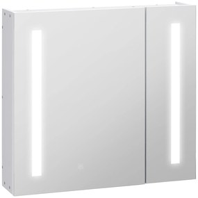 kleankin Armário com Espelho de Casa de Banho com Luz LED Suspenso 2 Portas e Interruptor Tátil Estilo Moderno 70x15x65 cm Branco