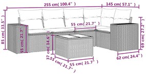 6 pcs conjunto de sofás jardim c/ almofadões vime PE castanho