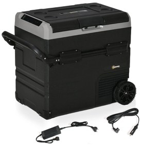 Frigorífico e Congelador de Compressor Portátil 45L Frigorífico de Carro CC 12V/24V Temperatura até -20℃ com Tela Tátil Alça Retrátil e Rodas 71,1x46x50,6cm Preto