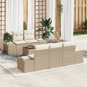Conjunto de Sofá de 6 Peças para Jardim com Almofadas Bege Poliéster V